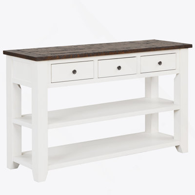 48'' Solid Pine Wood Top Console Table, Modern Entryway Sofa Side Table With 3 Storage