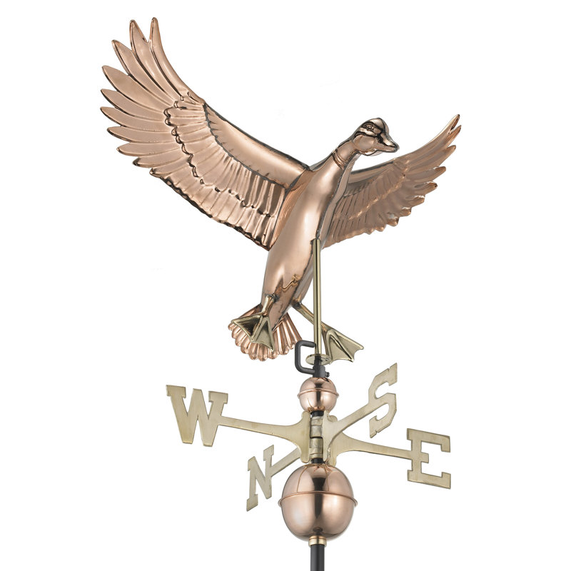Polished Copper Landing Duck Weathervane with Brass Directionals