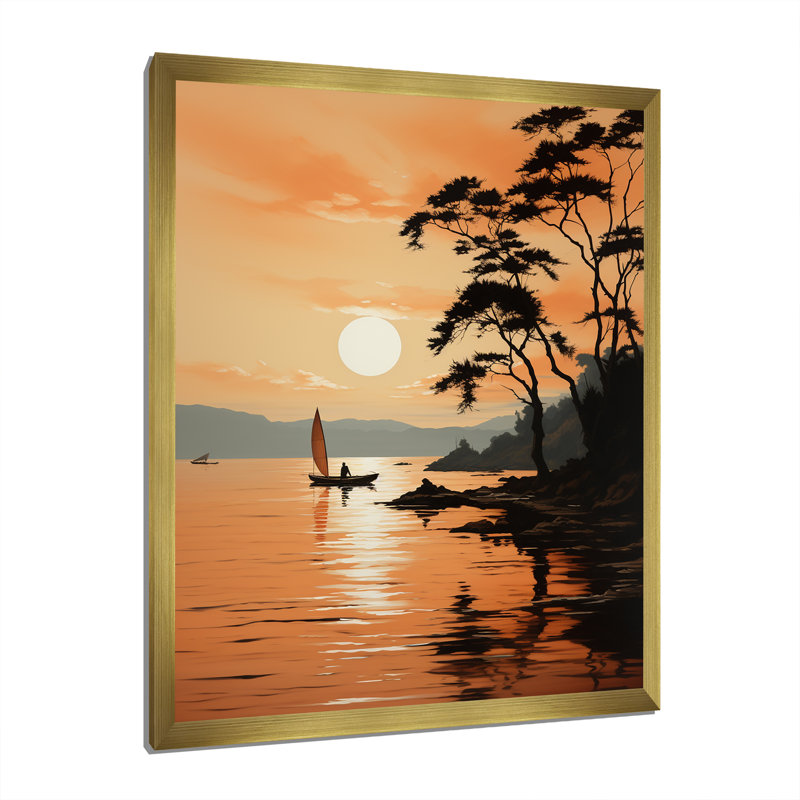 Edwinton Golden Sunrise Silhouetted I sur toile, H 32 po x l 16 po x P 1 po, Encadrement doré