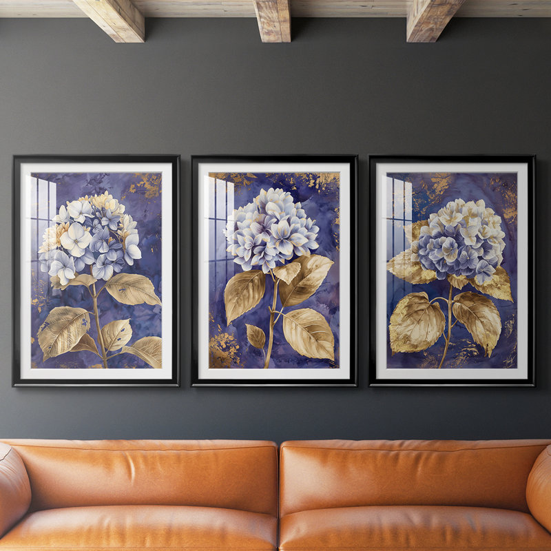 FLORAL Series CCXXXVIII  -Custom Framed  Premium Print W Matt - 3 Pieces, 15" H x 19" W