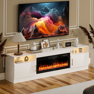 Tv Stand With Electric Fireplace White & Black