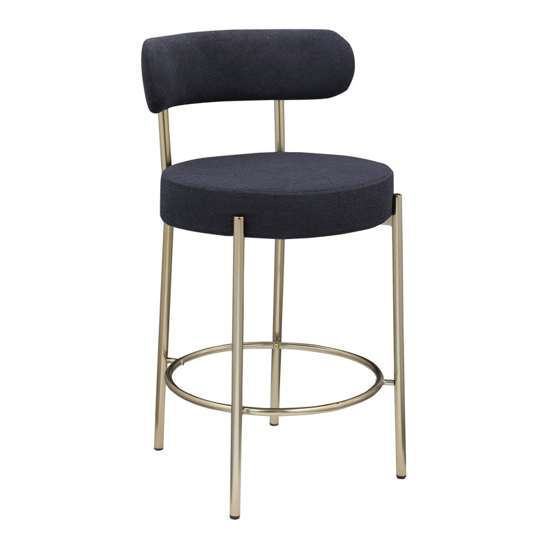 Chaises de comptoir hautes de 26 po - Revêtement moderne, pieds en laiton brossé, dossier bas rond pour salle de billard, salle à manger de cuisine de hauteur noire, (2