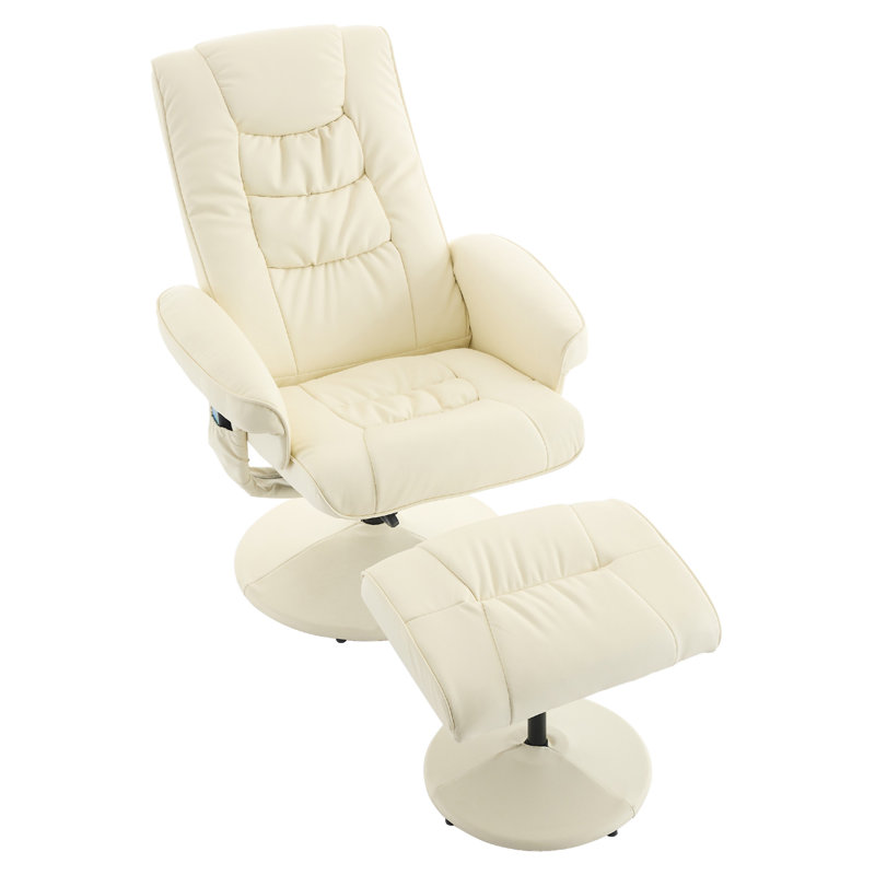 015-Recliner Chair With Ottoman - 360° Swivel Massage Lounge Chair With 5-Point Vibration & Heated Seat, Beige