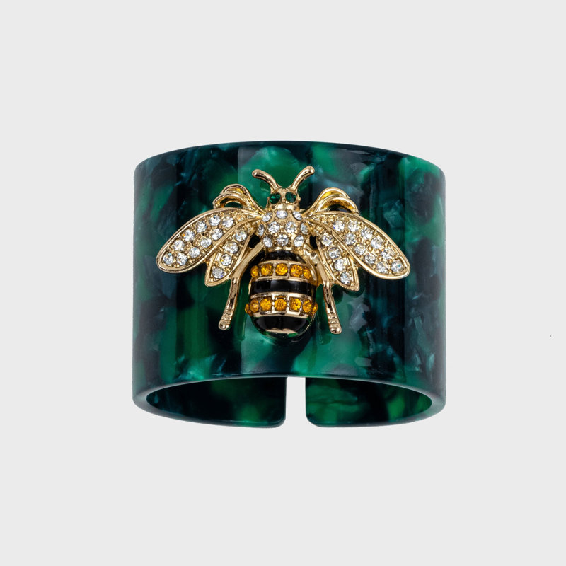 Stripey Bee Resin Napkin Rings, Green Tortoiseshell