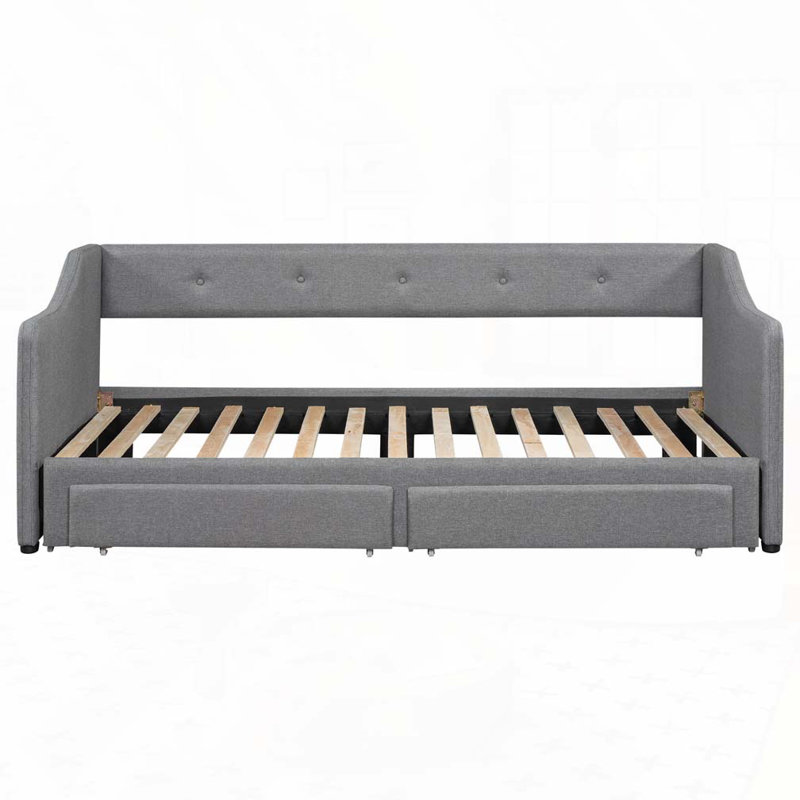 Extendable Upholstered Daybed with Two Drawers, Gray