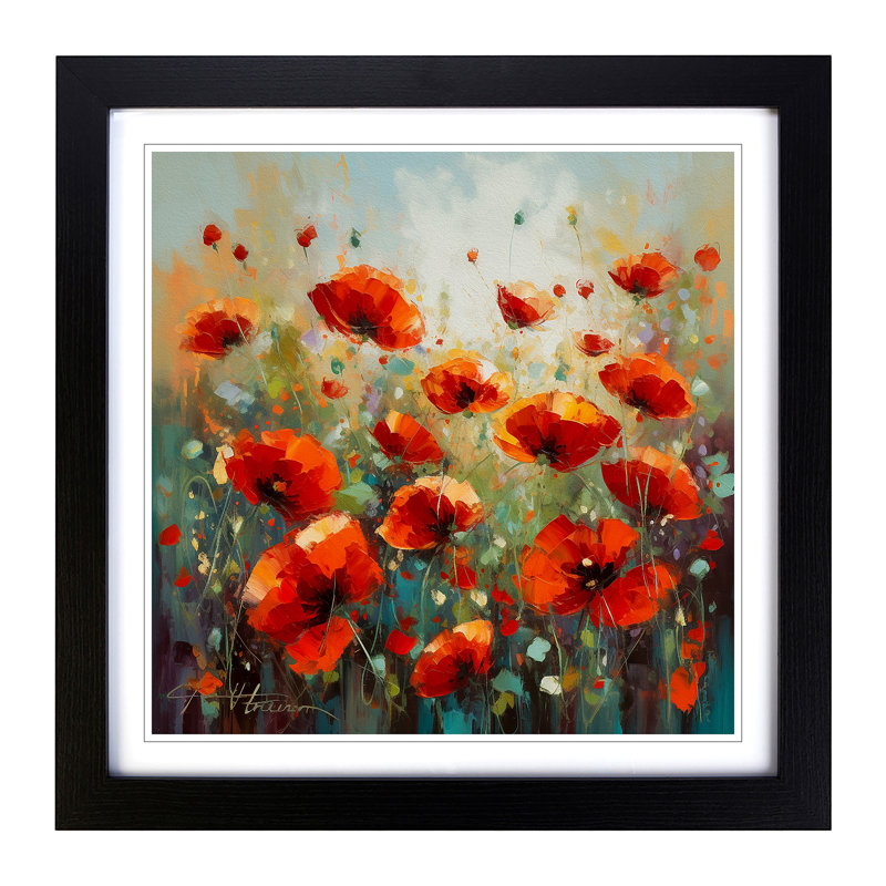 Poppy Field Floral - Framed Print, Black