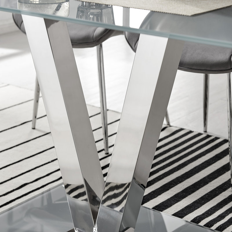 Chowchilla V Glass Dining Table, Grey
