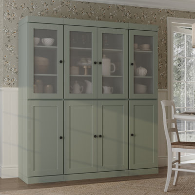 Armoire de cuisine 100% en bois massif, grand rangement modulaire autoportant avec portes en verre givré et shaker, tablettes réglables, l 65 po x H 71,5 po