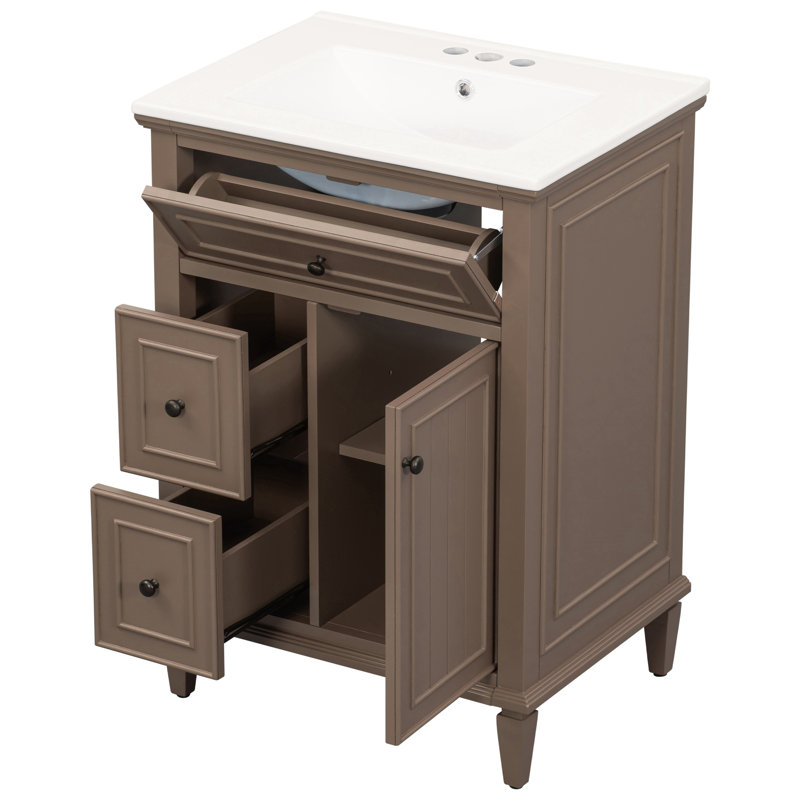Meuble-lavabo 24 po avec comptoir en céramique, Brun