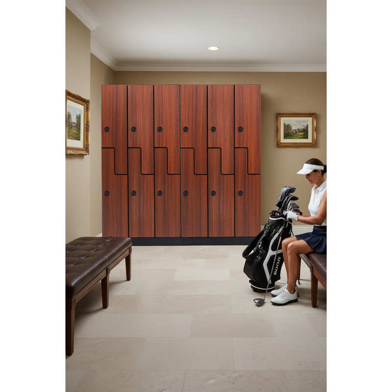 Casier de rangement en bois à 2 compartiments et porte à 2 niveaux avec serrure numérique, Brown