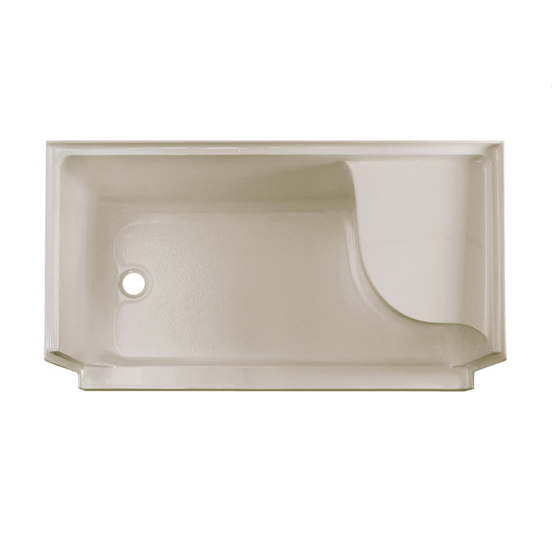 Aquatique 60" x 32" Single Threshold Shower Base With Right Hand Drain and Integral Left Hand Seat , Biscuit, Left