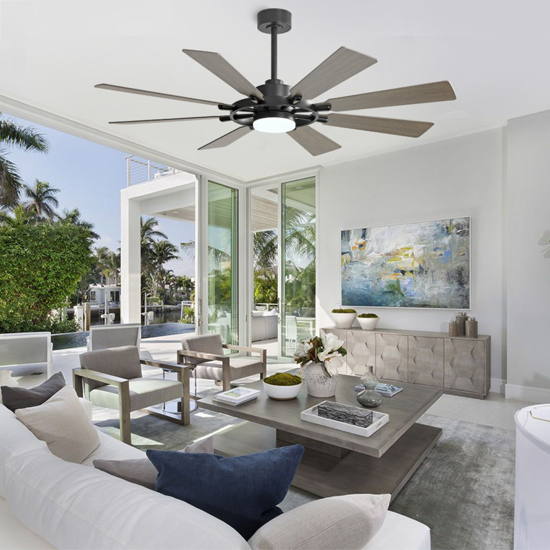 Antoinesha Ceiling Fan with LED Lights, Black, Gray, 60"