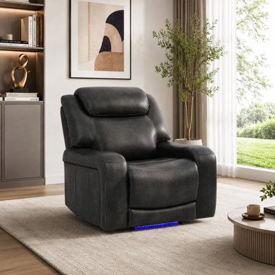 Fauteuil inclinable électrique Menlo 39" (99 cm) en cuir respirant, style cinéma maison moderne, avec éclairage DEL bleu