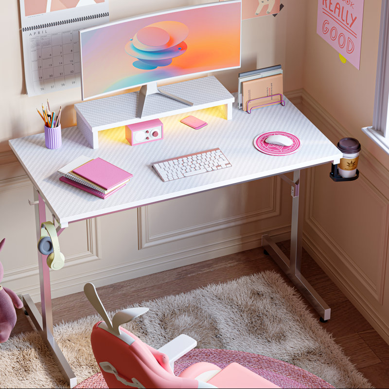 Aayliah Metal Base Computer Desk, White