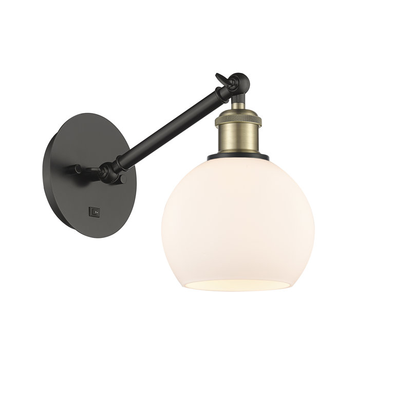 Shauna Armed Sconce, Matte White, LED, Black/Antique Brass