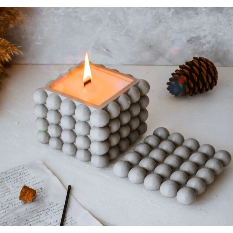 Élégante bougie en béton gris, 4,7 x 4,7 x 4,7 pouces | Cire de soja 100% naturelle, 10,1 oz, parfum vanille | Décoration sécuritaire et élégante | Idéal pour la détente et les cadeaux, parfait pour n'importe quelle pièce