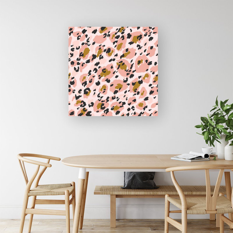 Hand Drawn Pink Leopard - Wrapped Canvas Print, 16cm H x 16cm W x 3.8cm D