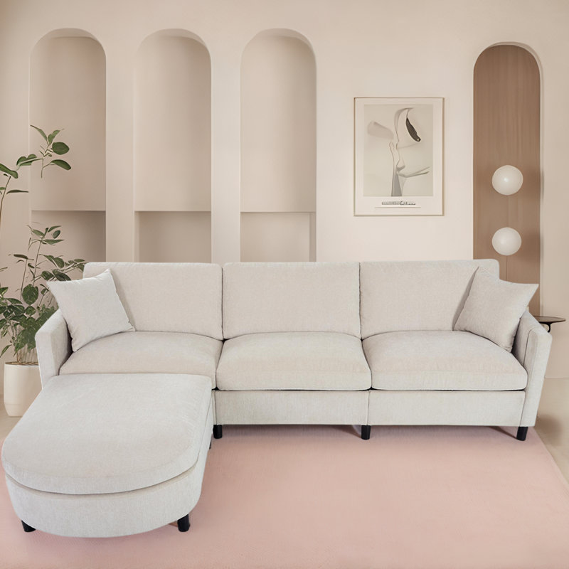 Canapé modulaire moderne en forme de L avec repose-pieds et coussins amovibles - Canapé en lin confortable pour les petits espaces de vie