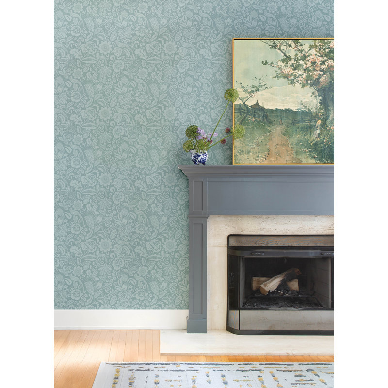 Marta Navy Floral Trail Wallpaper, Teal