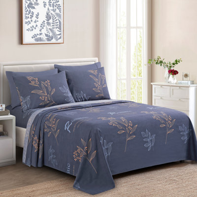Marina Decoration Home Decor Bedding Bedroom Bedsheet Soft Silky Deep Pocket Rayon from Bamboo All Season 6 Pieces Printed Sheet Set with 4 Pillowcases, Romantic Floral Pattern King Size