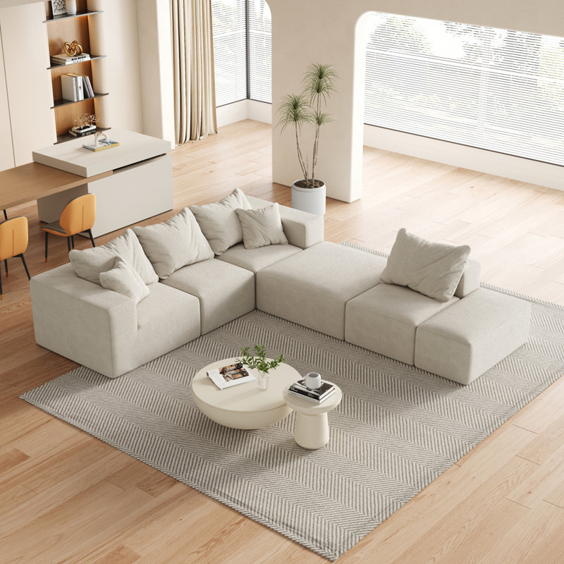 Ensemble de canapé modulaire rembourré de style moderne sans dossier, avec canapé modulaire de L de 132 po et 6 coussins, canapé-lit combiné gratuit pour le salon, la chambre à coucher