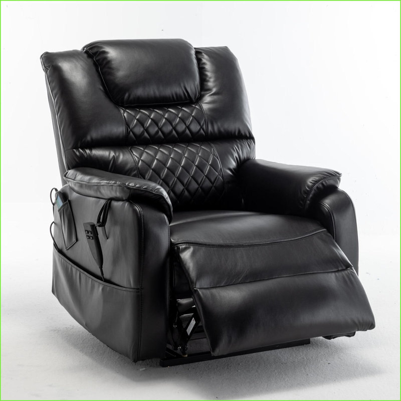 Recliners - OKIN Motor Lift Chair with 180° Flat Recline, Extra-Wide 25” Seat, PU Upholstery | Black, Black
