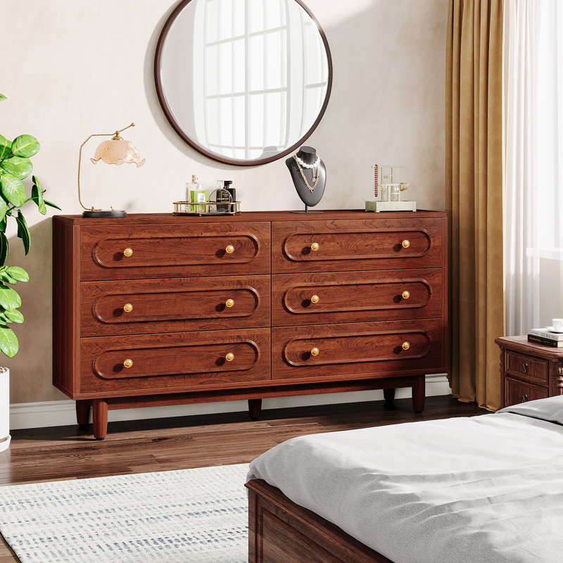 Commode à 6 tiroirs Irtiza, large commode pour meubles de chambre à coucher