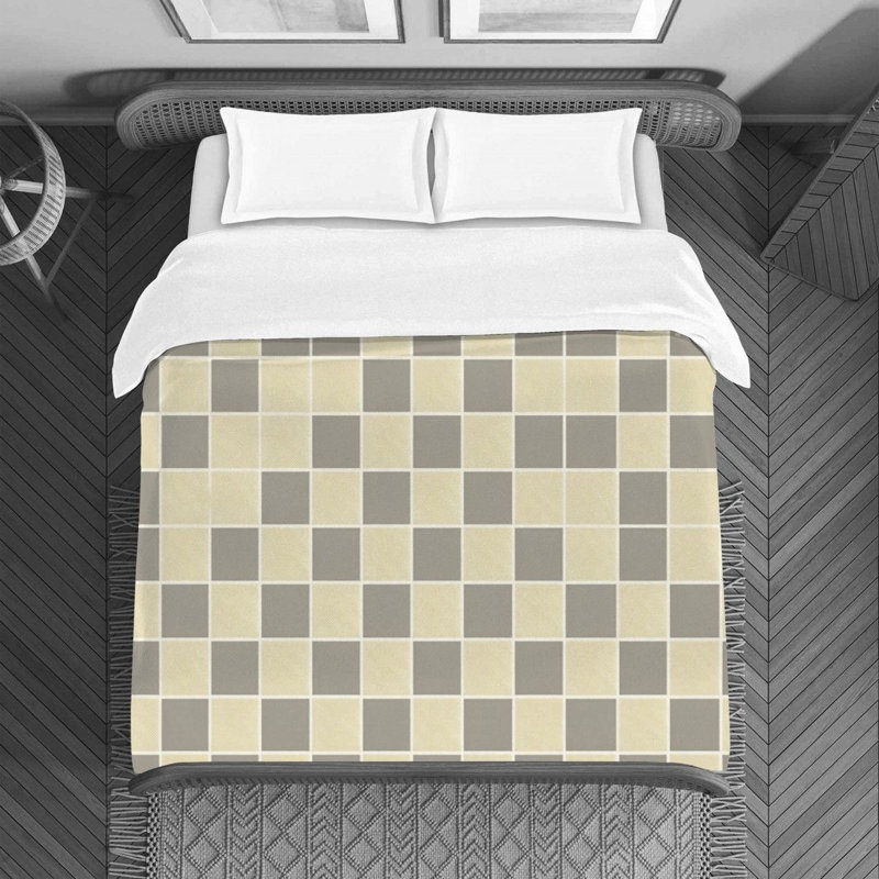Housse de couette , Housse de couette pour lit simple, Argent / damier beige