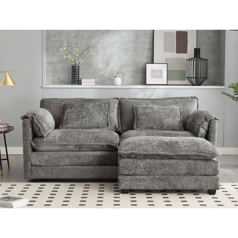 Chenille Fabric Sectional Modular Sofa with side pockets, Gray Chenille