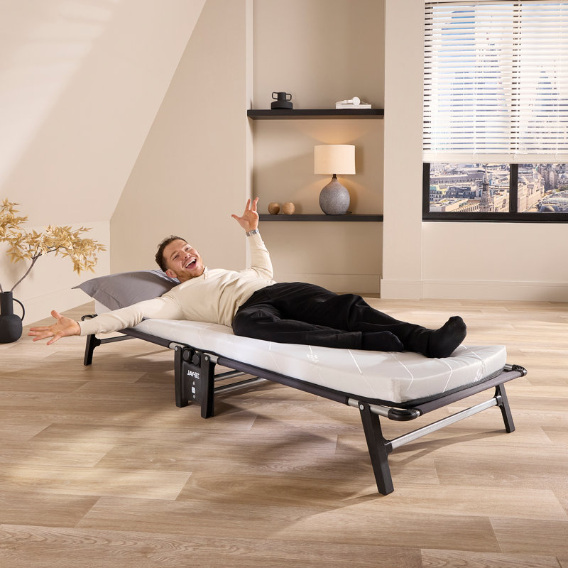 Jay-Be® Hideaway Folding Guest Bed, Space-Saving, 360° Castors, with Hypoallergenic, Breathable e-Fibre Mattress, Single