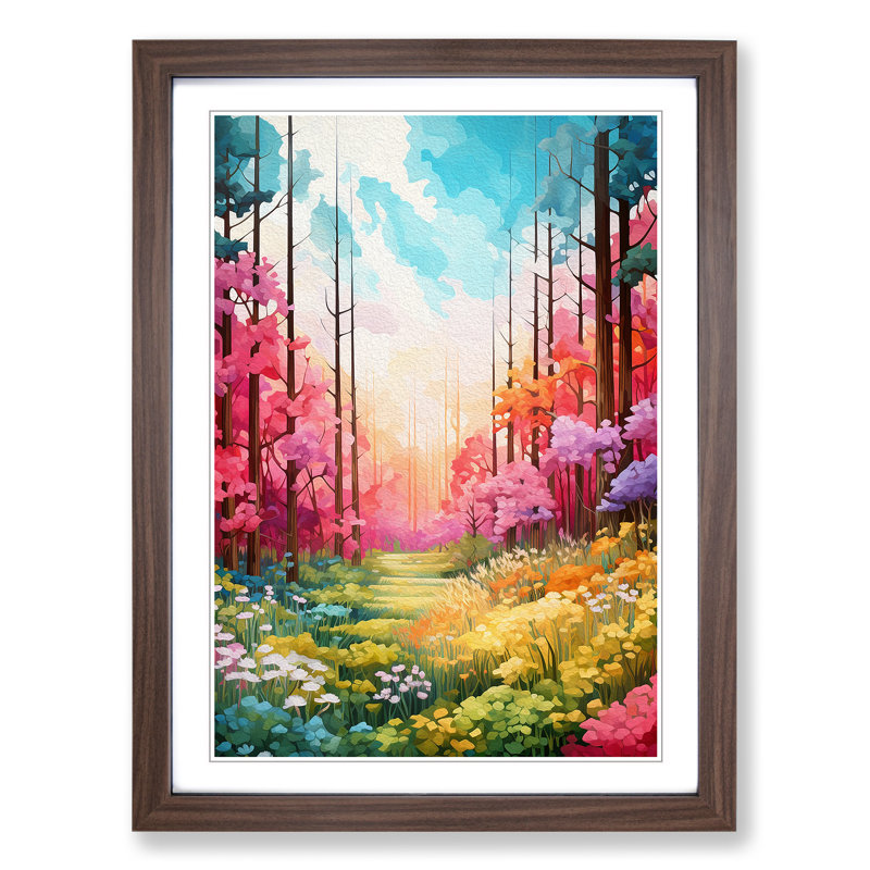 Spring Forest Colour Field No.3 - Single Picture Frame Print on Wood, Walnut Framed, 64cm H x 46cm W