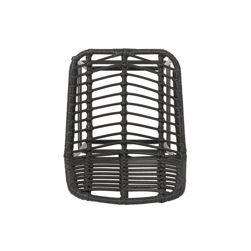 Gray and Black Wicker Outdoor Barstools with Iron Frame, Set of 2