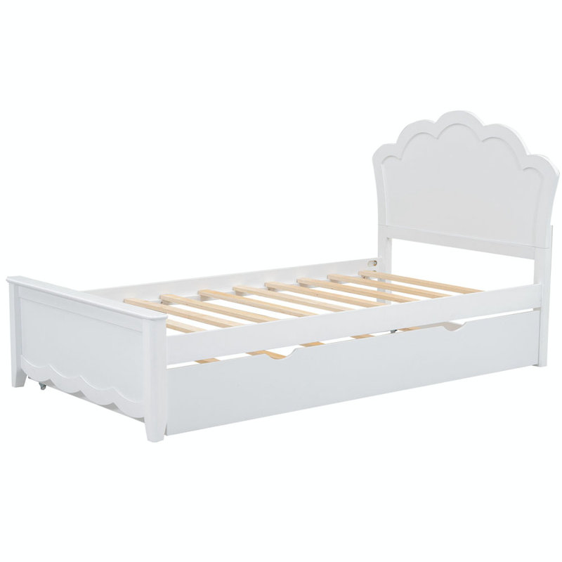 Ela Wood Platform Bed with Headboard, Twin, White