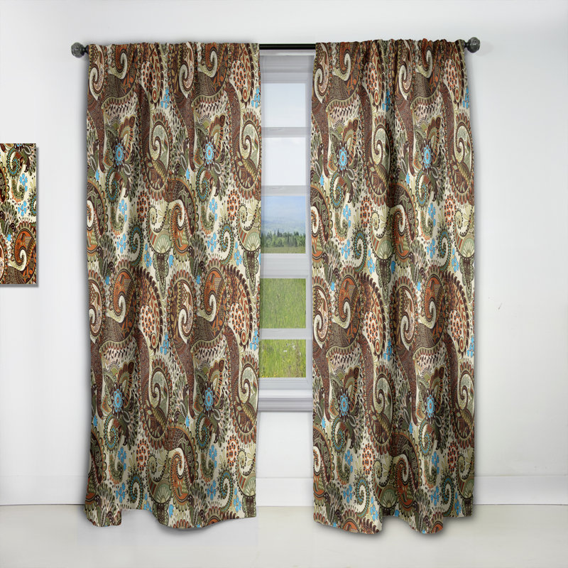 Panneau de rideau rétro, motif cachemire occultant - motif cachemire sur fond fantaisie, L 52 po x L 63 po