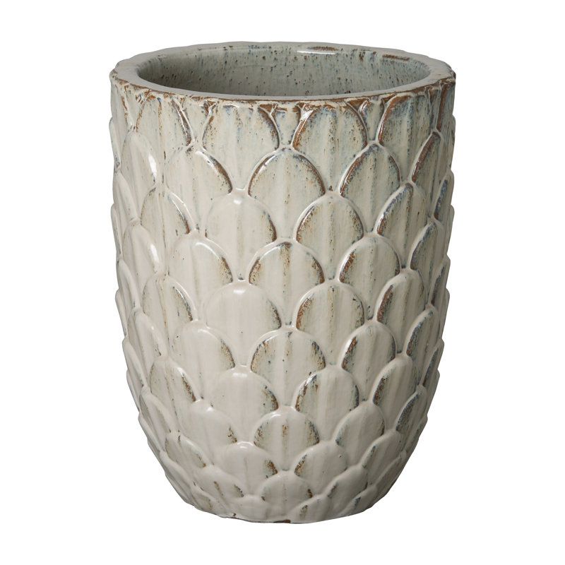 Handmade Ceramic Pot Planter, Antique White, 16" H x 9" W x 9" D