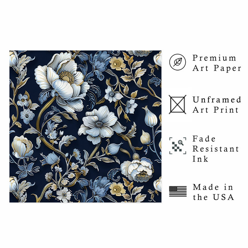 Floral, William Morris, botanique bleu, reproduction d'art classique sans cadre, H 28 po x l 28 po