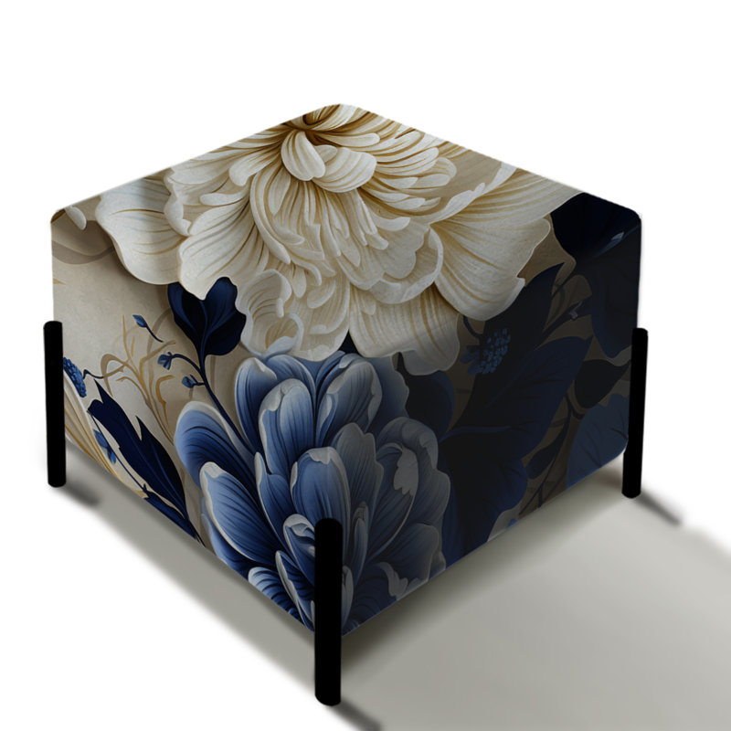 Repose-pieds carré bleu cobalt à motif victorien III