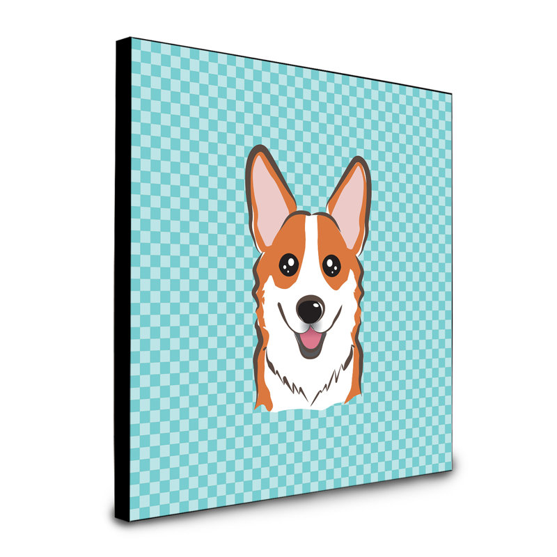 Panneau mural d’art Dungorbery, bleu, Corgi orange