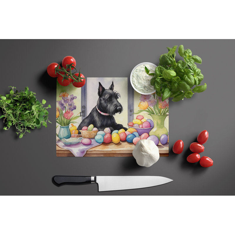Decorating Easter Scottish Terrier Glass Cutting Board
