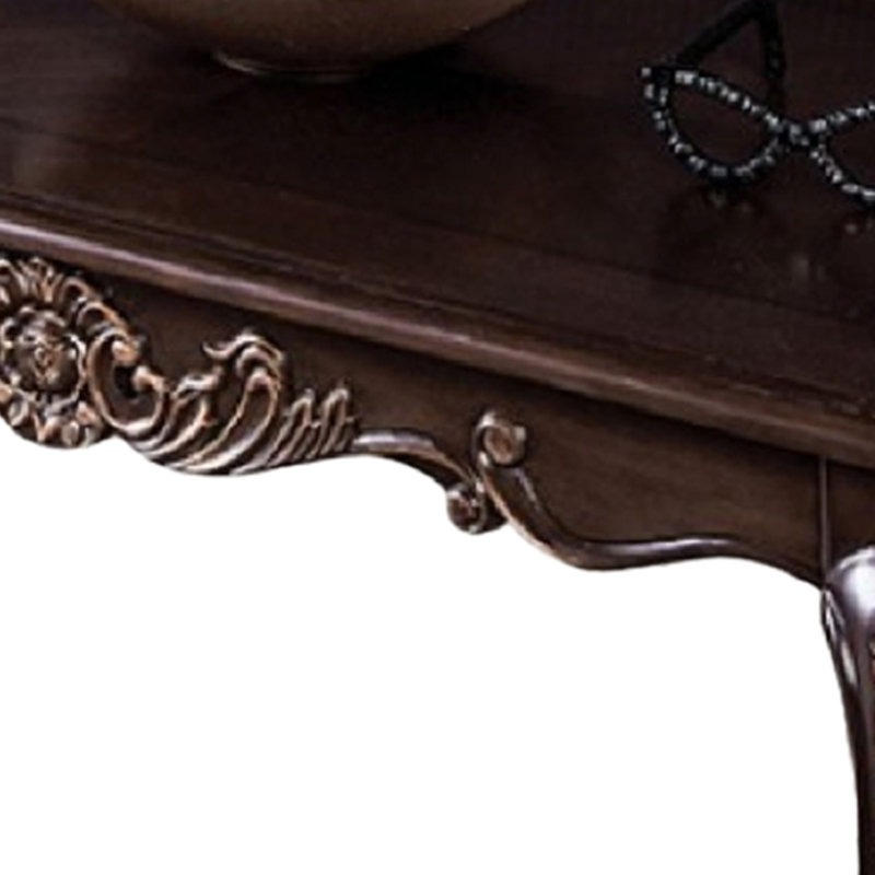 Table basse Astor, bois brun cerise foncé de 52 po, détails sculptés