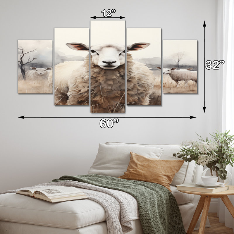 Sheep Silent Symphony - Décoration murale animaux - 5 panneaux