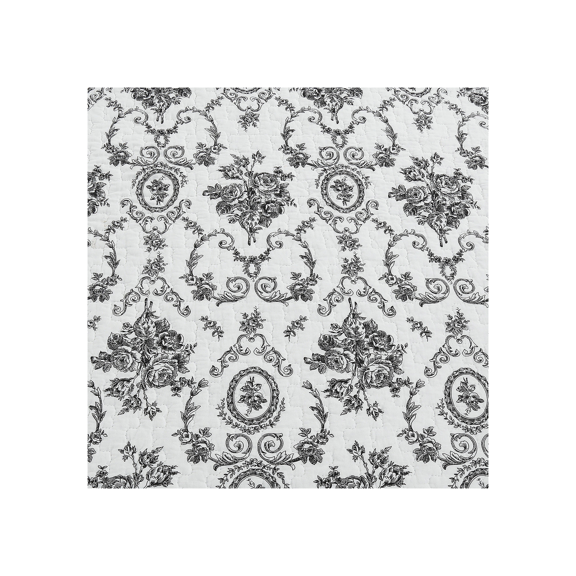 French Medallion Cotton Quilt Set, Black, Queen Quilt + 2 Shams