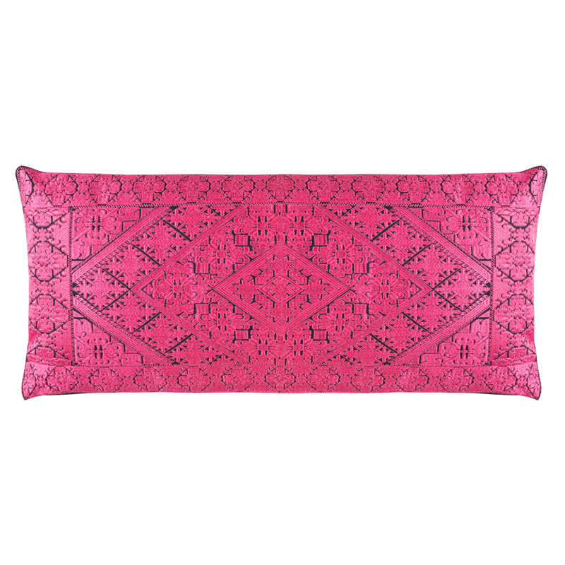 Lila Embroidered Ikat Lumbar Pillow, Magenta