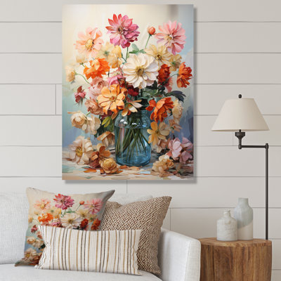 Impression romantique sur toile, Zinnias colorés II