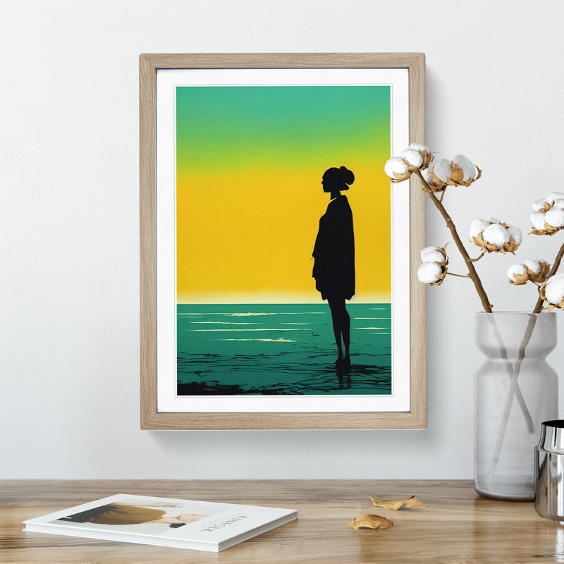 XV1022-5296X Woman Alone At Sunrise - Single Picture Frame Print, 64cm H x 46cm W x 2cm D, Oak