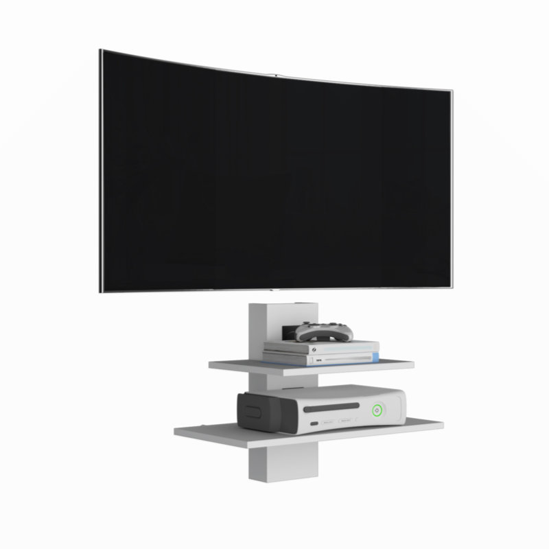 Floating Shelf, 2 Tier-Shelf Wall Unit With Cable Management