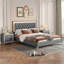 Ensemble de chambre à coucher 3 pièces, grand lit plateforme tapissier avec lumières DEL et 2 tables de chevet - gris
