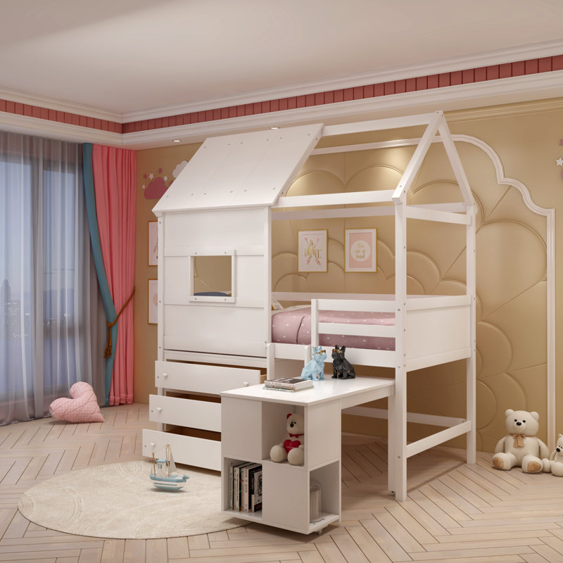 Lit mezzanine simple avec tiroirs Gumbert Kids, Blanc