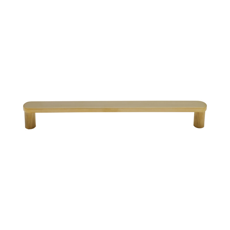 Ribbed Bar / Handle Pull with Fluted Stems, 8", Unlacquered Polished Brass