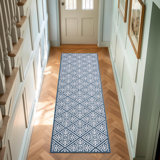 Austell Machine Woven Synthetic Geometric Area Rug in Blue/White